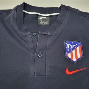 Nike Club Atletico Madrid Soccer Polo Henley Black Red Men's Size XL Football
